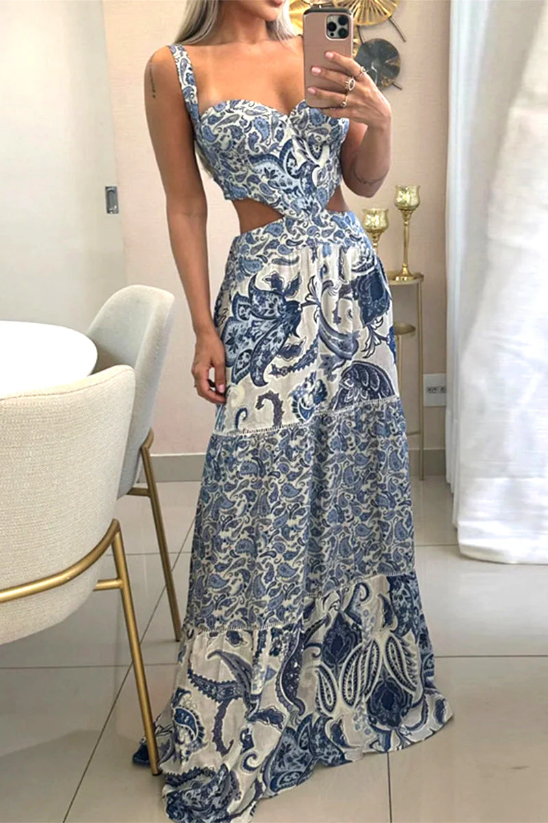 Merche | Bedrucktes Bohème Kleid Mit V-ausschnitt und Rückenausschnitt Bedruckte Kleider Mit V-ausschnitt