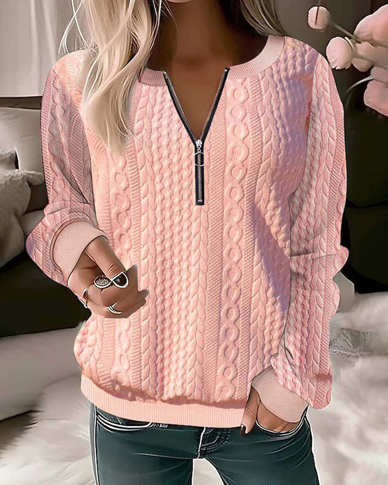 Merche - Sweatshirt - Rundhalsausschnitt Reißverschluss Dekor - Chic Loose Fit - Herbst