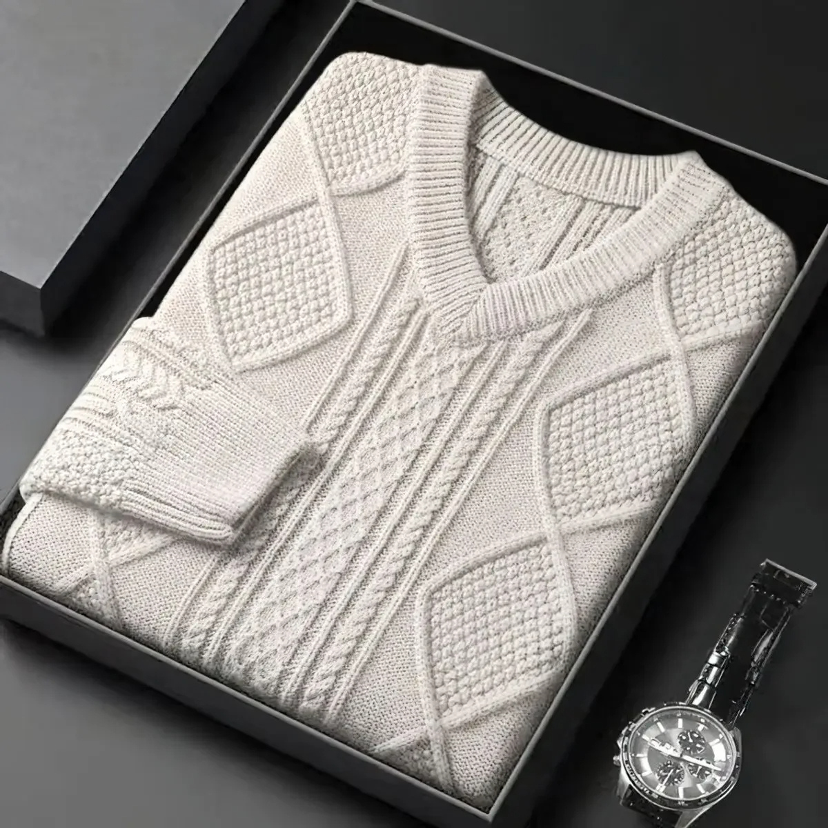 WW | Wollpullover Herren Eleganter V-ausschnitt Pullover Mit Struktur