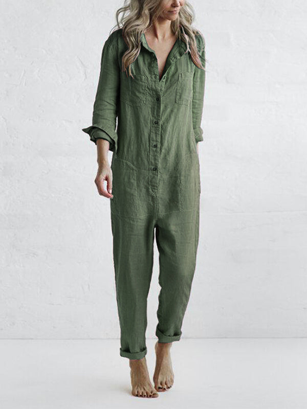 Merche Jumpsuit mit langen Ärmeln und halbem Knopf vorne