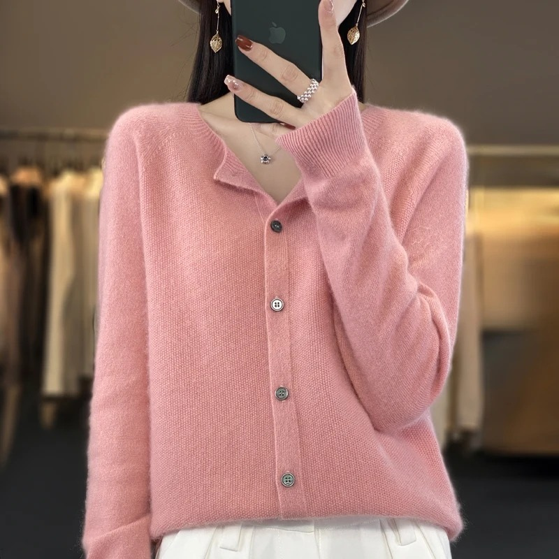 WW | Wollstrickjacke Damen Mit Rundhalsausschnitt Und Knopfleiste