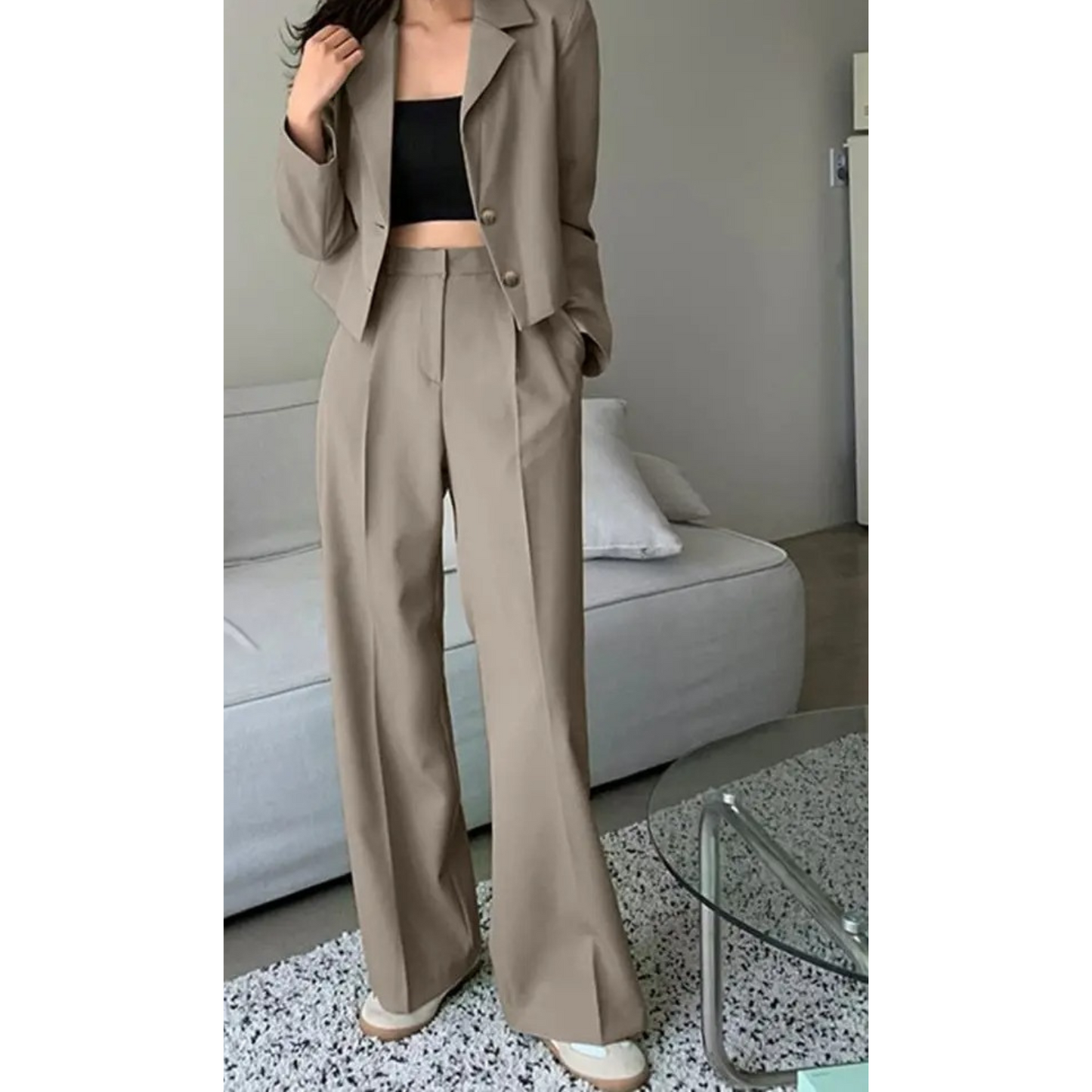 WW | Weinlese Langarm Top Weite Hose Blazer Und Hose Satz