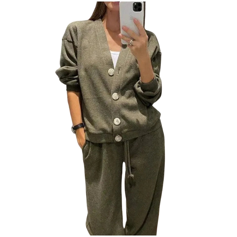 WW | Zweiteiliges Satz Aus Langärmeliger Strickjacke Und Hose Mit Kordelzug