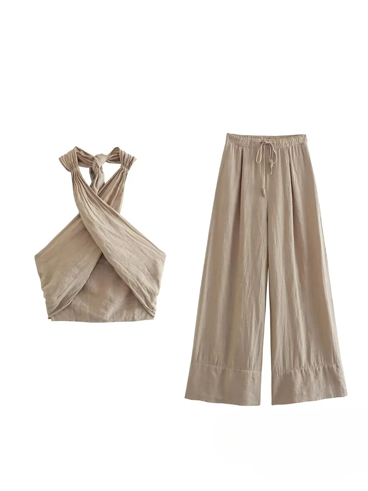Merche Carved zurück mit breiten Hosen casua Set in Farbe perfekt für summe