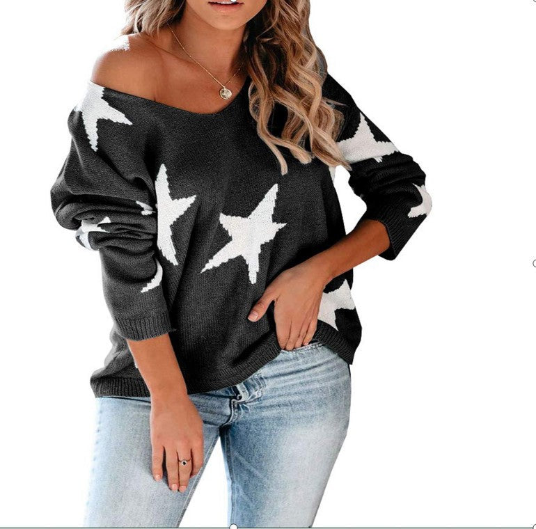 Damen lässiger Pullover mit modischem Sternenmuster Merchesia