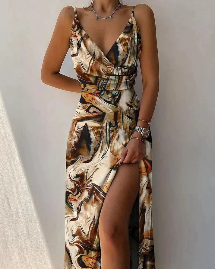 – elegantes maxikleid mit seitenschlitz und spaghettiträgern