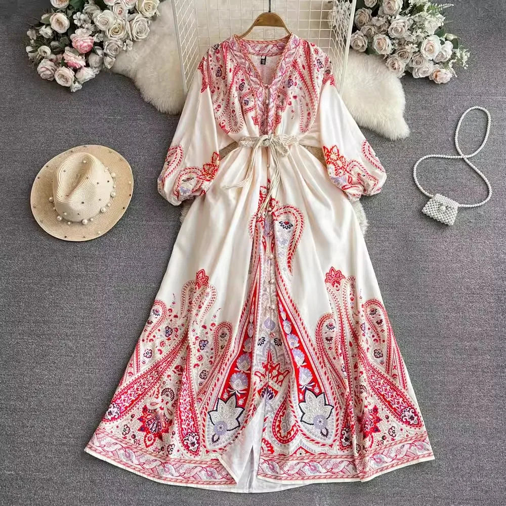 Boho Stil mit V-Ausschnitt und Laternenärmeln
