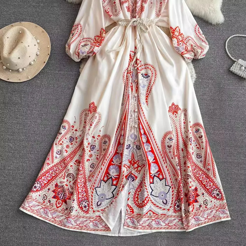 Boho Stil mit V-Ausschnitt und Laternenärmeln