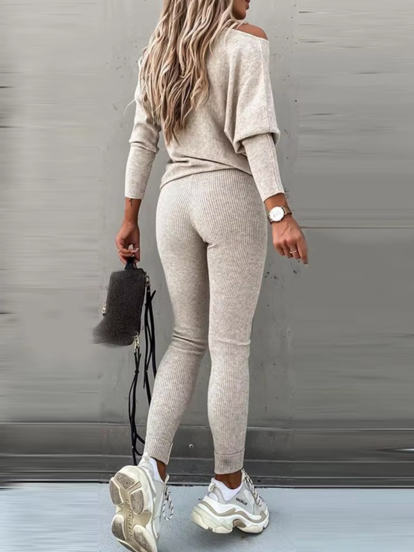 WW | Damen Hausanzug Modisches Off Shoulder Oberteil Und Leggings Satz