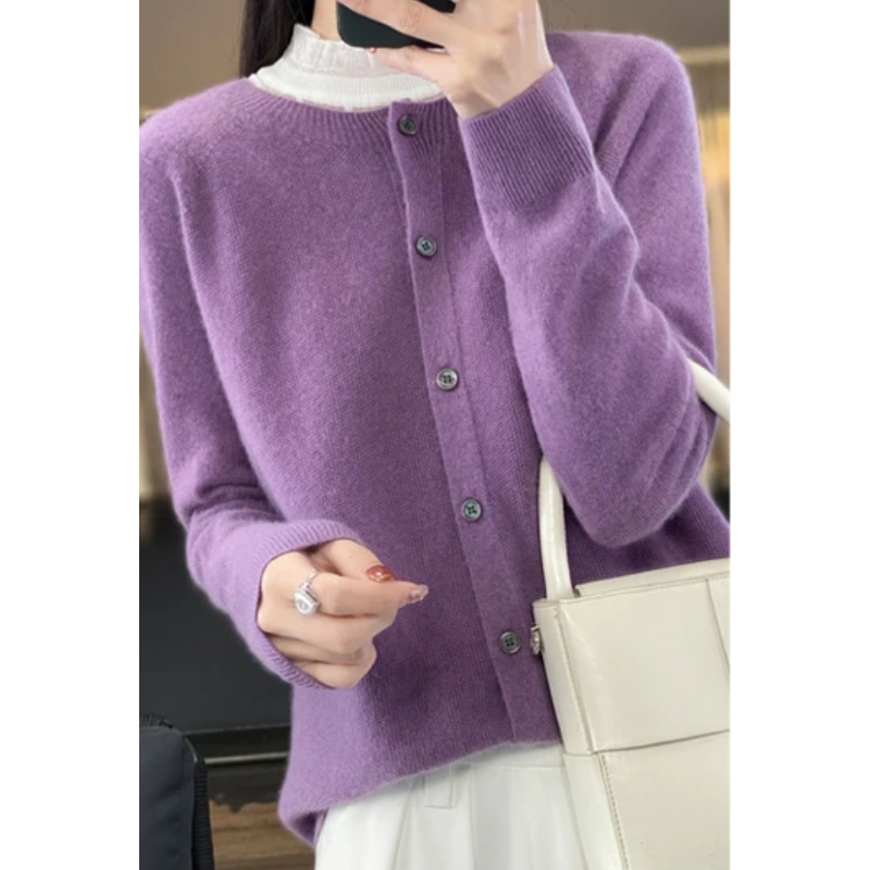 WW | Wollstrickjacke Damen Mit Rundhalsausschnitt Und Knopfleiste
