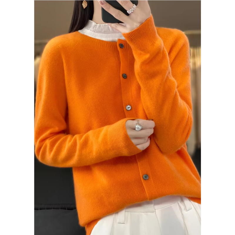 WW | Wollstrickjacke Damen Mit Rundhalsausschnitt Und Knopfleiste