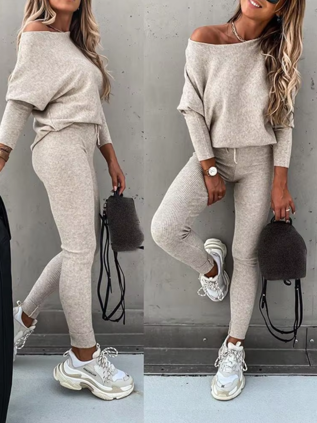 WW | Damen Hausanzug Modisches Off Shoulder Oberteil Und Leggings Satz