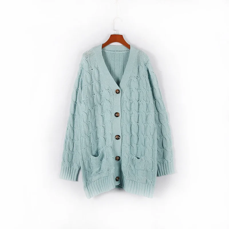 WW | Wollstrickjacke Damen Mit Zopfmuster Und Holzknöpfen, Lockere