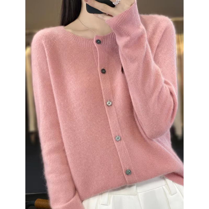 WW | Wollstrickjacke Damen Mit Rundhalsausschnitt Und Knopfleiste