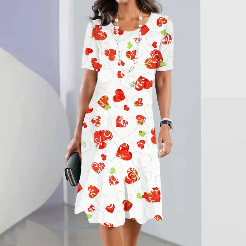 Lässiges Kurzarmkleid mit Blumenmuster, Rundhalsausschnitt und großer Größe