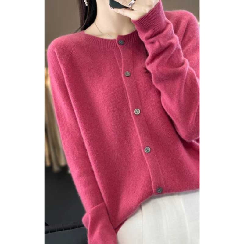 WW | Wollstrickjacke Damen Mit Rundhalsausschnitt Und Knopfleiste