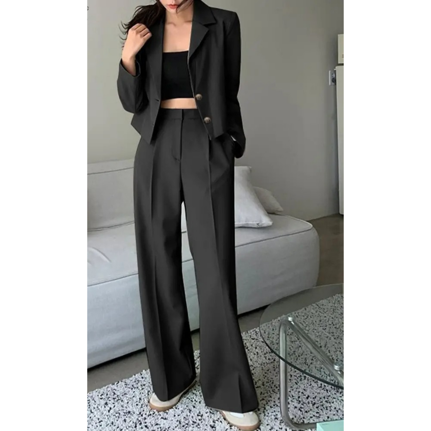 WW | Weinlese Langarm Top Weite Hose Blazer Und Hose Satz