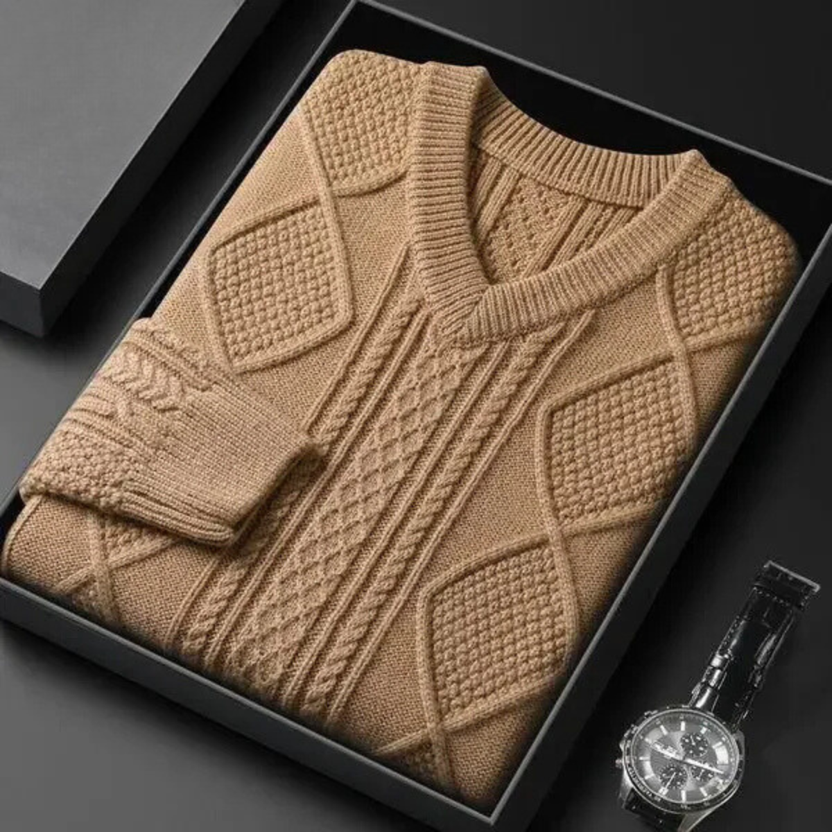 WW | Wollpullover Herren Eleganter V-ausschnitt Pullover Mit Struktur
