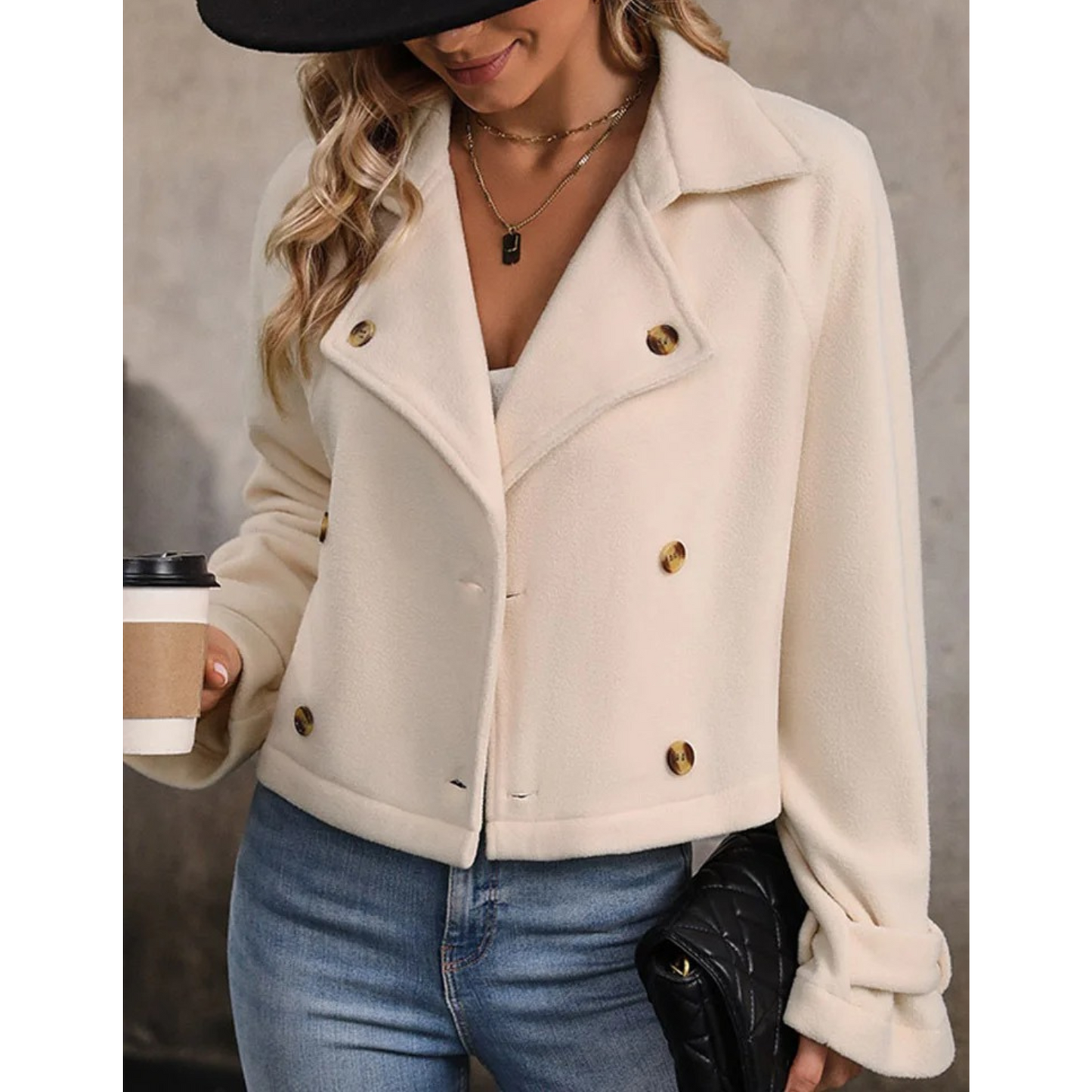 WW | Weiße Wollene Damen Sommerjacke Mit Umschlagkragen