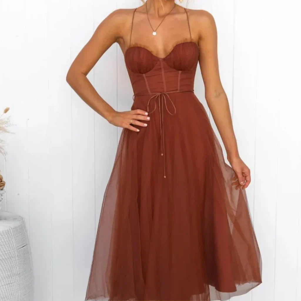 Modernes Prinzessin Chiffon Hosenträger Party Maxikleid