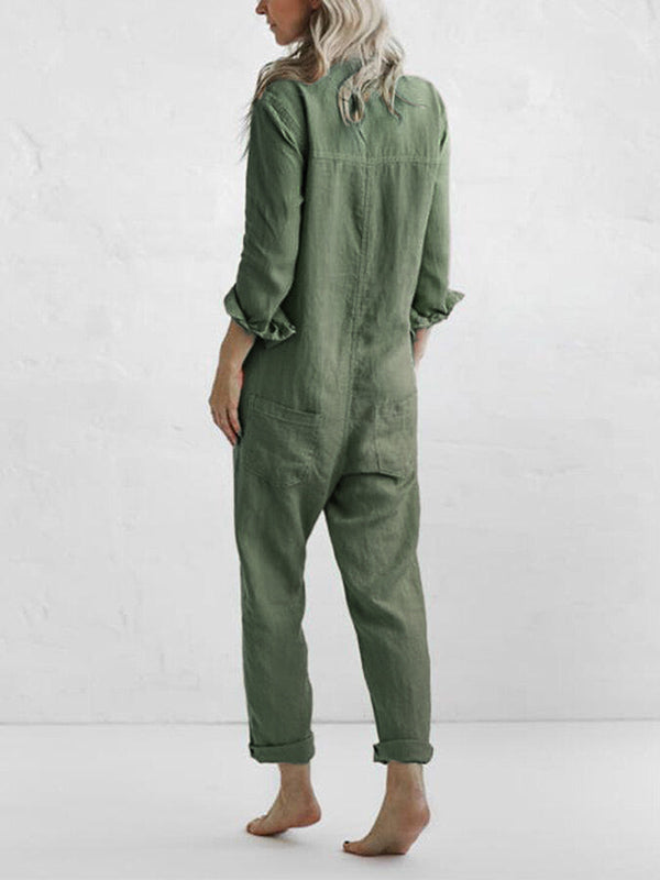 Merche Jumpsuit mit langen Ärmeln und halbem Knopf vorne
