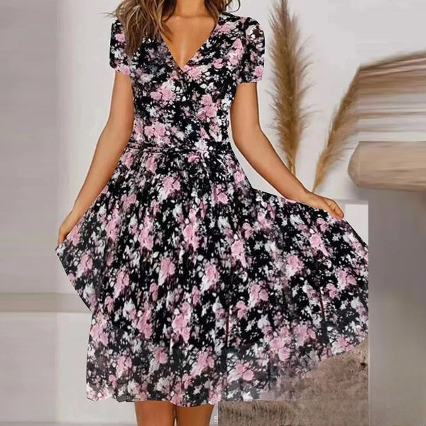 – Elegantes Retro-Kleid mit V-Ausschnitt