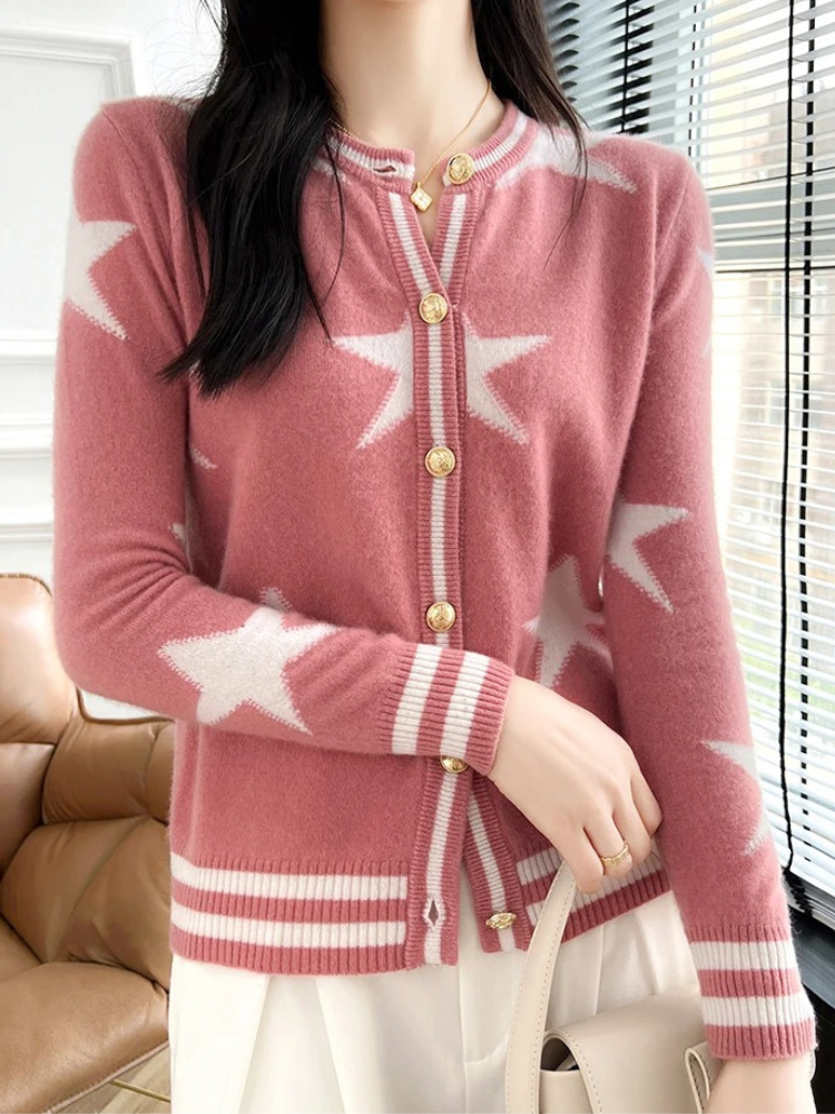 WW | Wollstrickjacke Damen Mit Sternenmuster Und Goldknöpfen