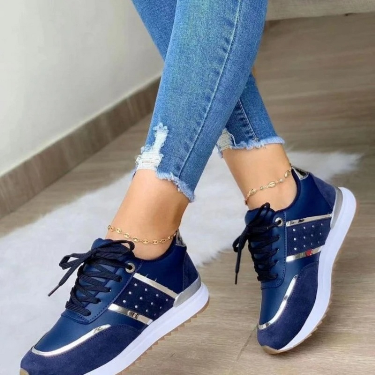 WW | Weiße Flache Leder Patchwork Weiche Sohle Damenschuhe