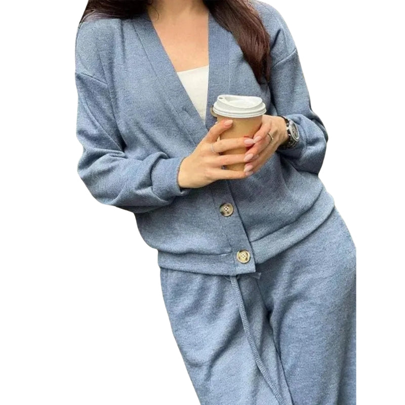 WW | Zweiteiliges Satz Aus Langärmeliger Strickjacke Und Hose Mit Kordelzug