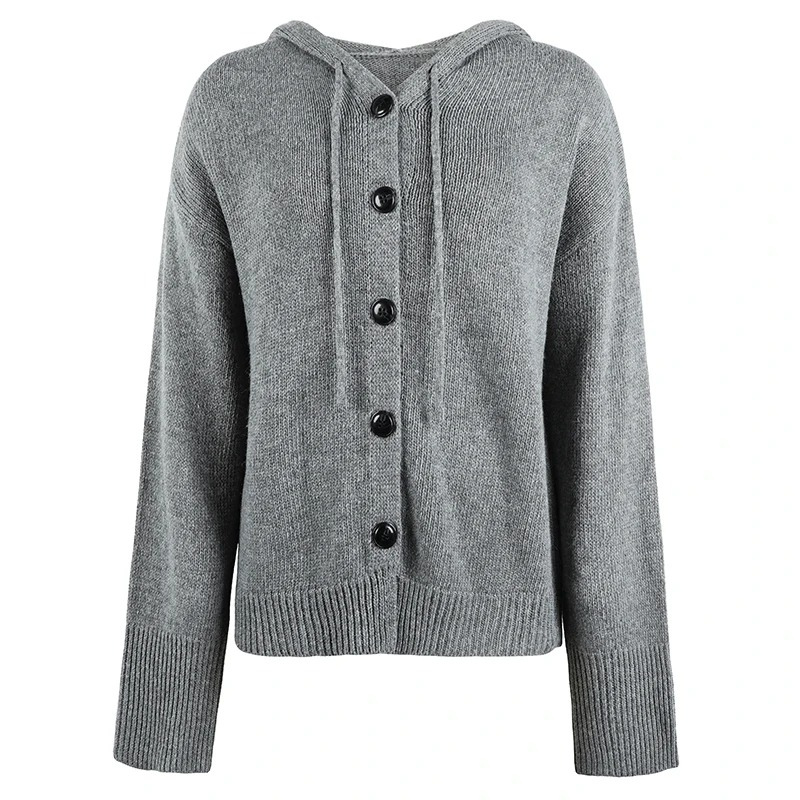 WW | Wollstrickjacke Damen Mit Kapuze Und Knopfleiste, Lässiger Stil