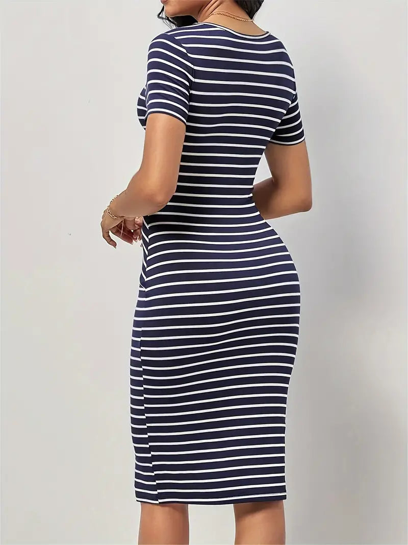– elegantes, figurbetontes streifenkleid