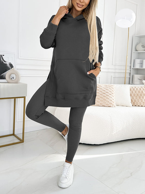Merche Kapuzenpullover und gefütterte Leggings Zweiteiliges Set für Frauen in Übergröße