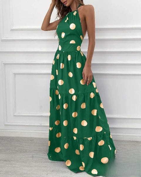 – Gerafftes Neckholder-Maxikleid mit Polka-Dot-Print