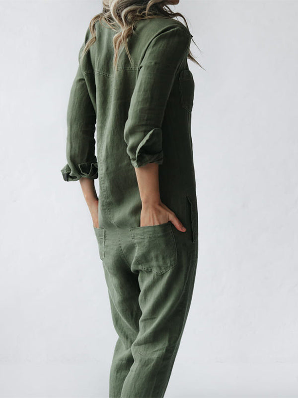 Merche Jumpsuit mit langen Ärmeln und halbem Knopf vorne