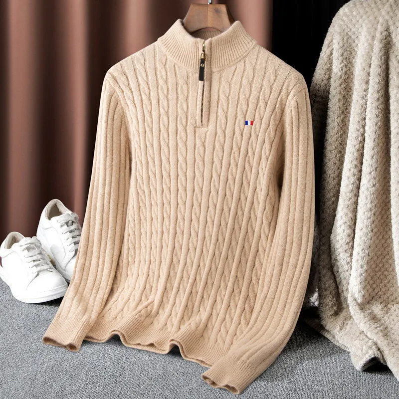WW | Zopfstrick-Herrenpullover mit Reißverschluss, warm und stilvoll