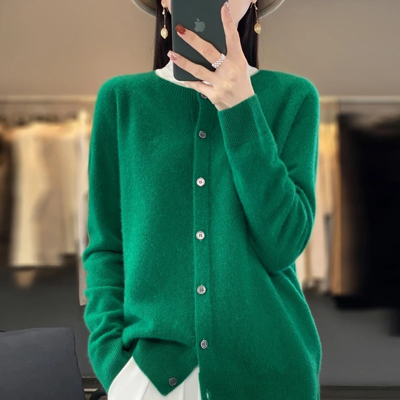 WW | Wollstrickjacke Damen Mit Rundhalsausschnitt Und Knopfleiste
