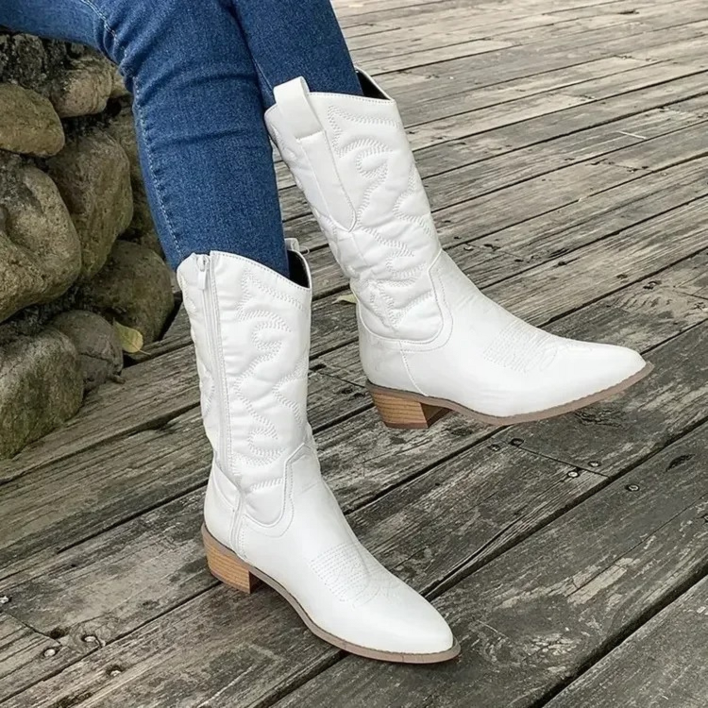 WW | Weiße Spitze Leder Weiche Damen Cowboystiefel