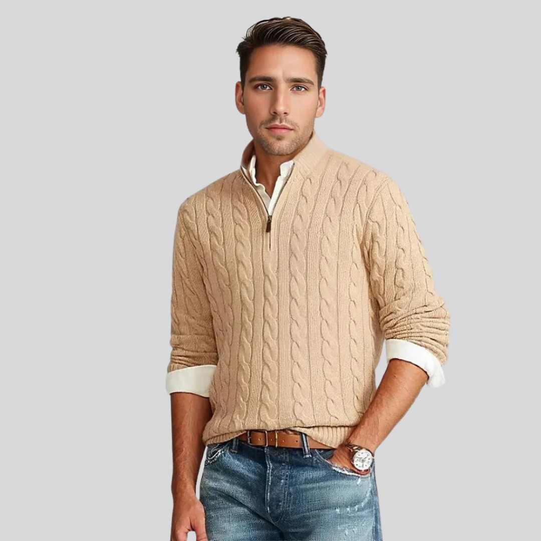 WW | Zopfstrickpullover Mit Reißverschluss