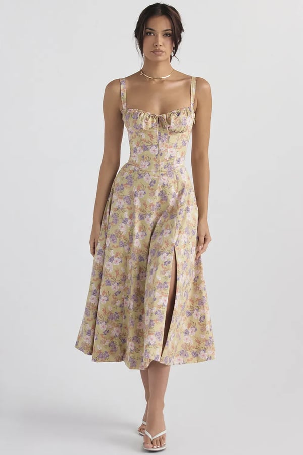 – Geblümtes Bustier-Kleid mit Taillenformung