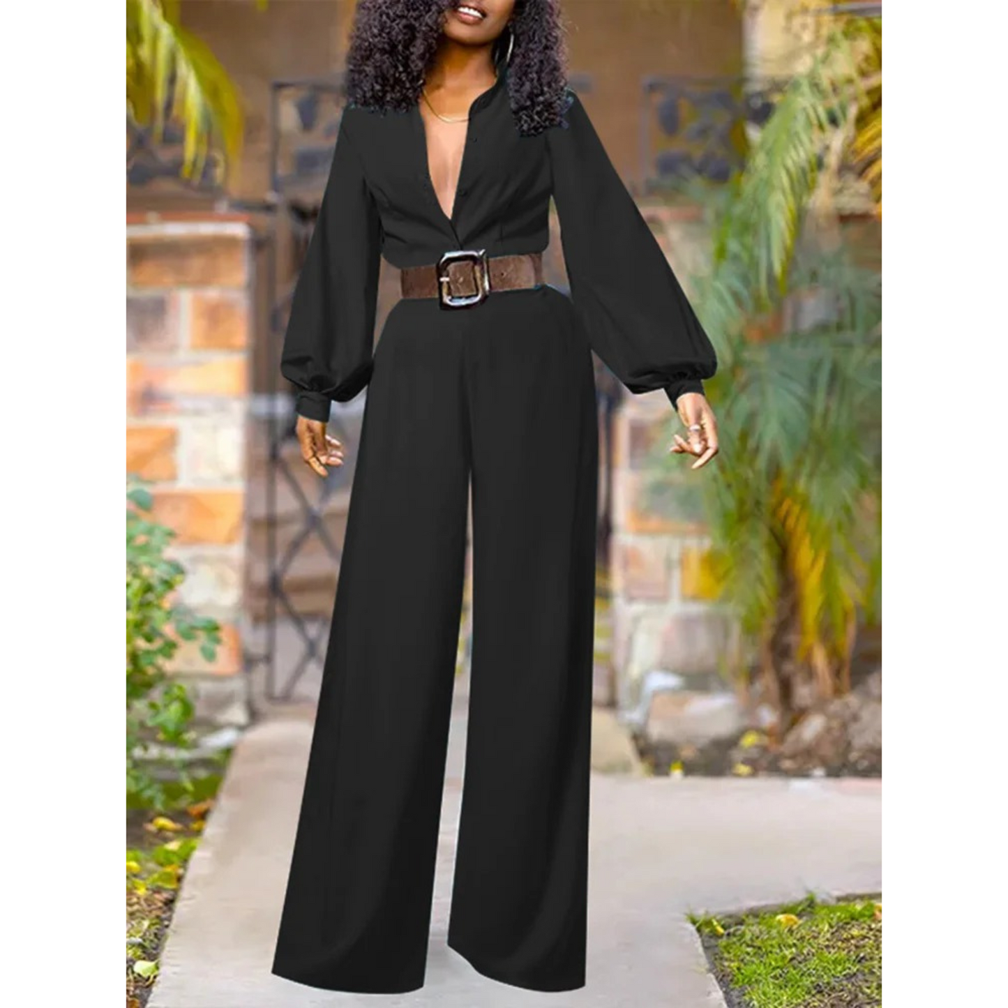 WW | Weiße Kragen Mit Revers Einfache Hose Jumpsuit