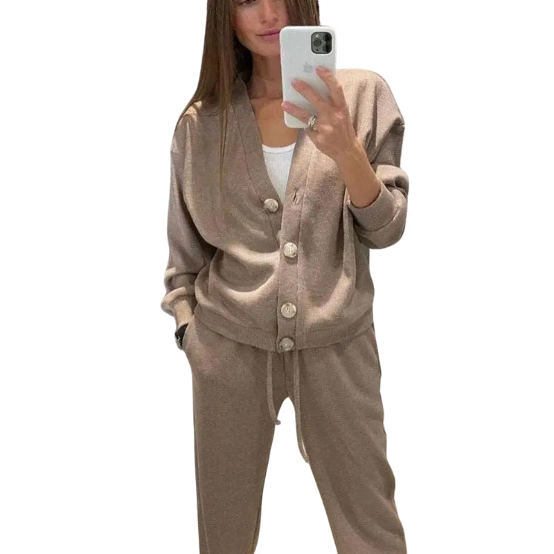 WW | Zweiteiliges Satz Aus Langärmeliger Strickjacke Und Hose Mit Kordelzug