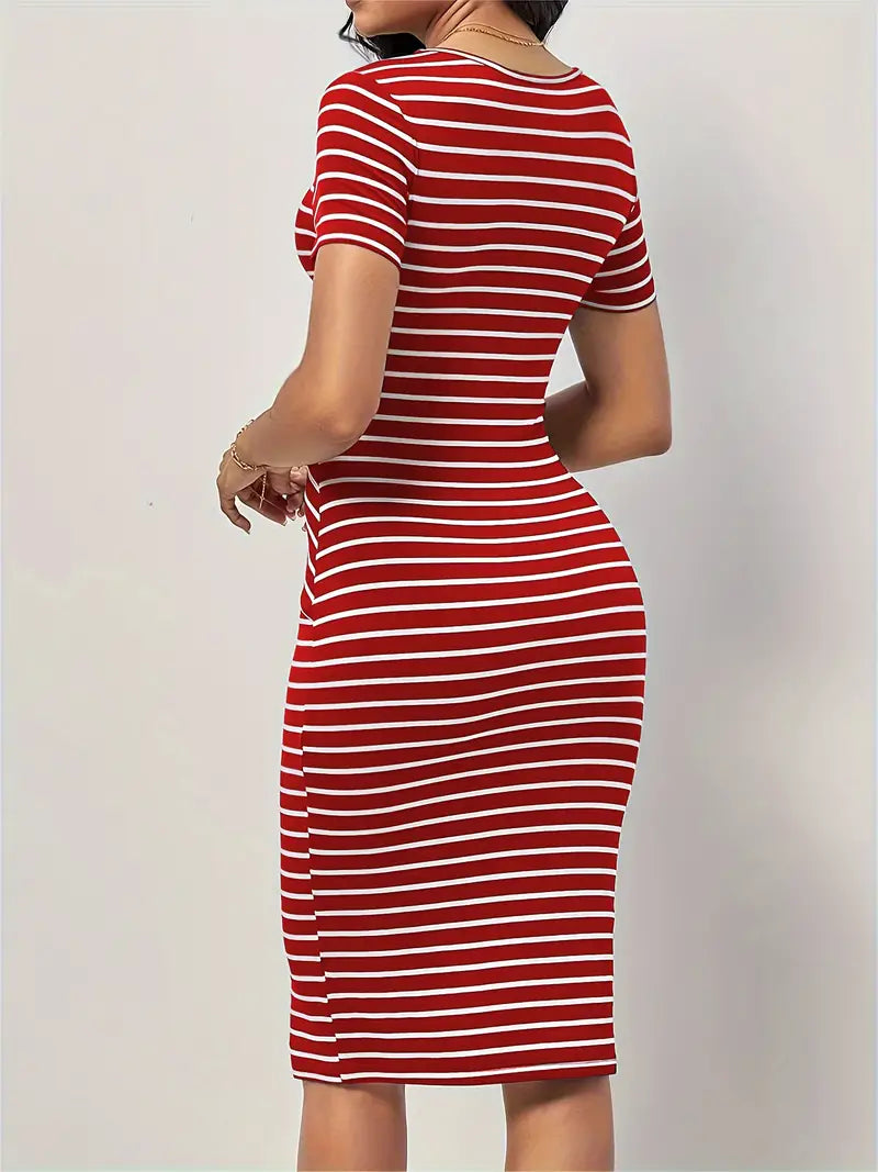 – elegantes, figurbetontes streifenkleid