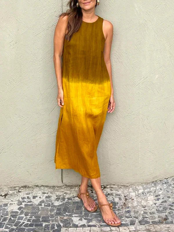 ärmloser Sommerkleid mit Farbblockierung und Rundhalsausschnitt für Damen | Marian