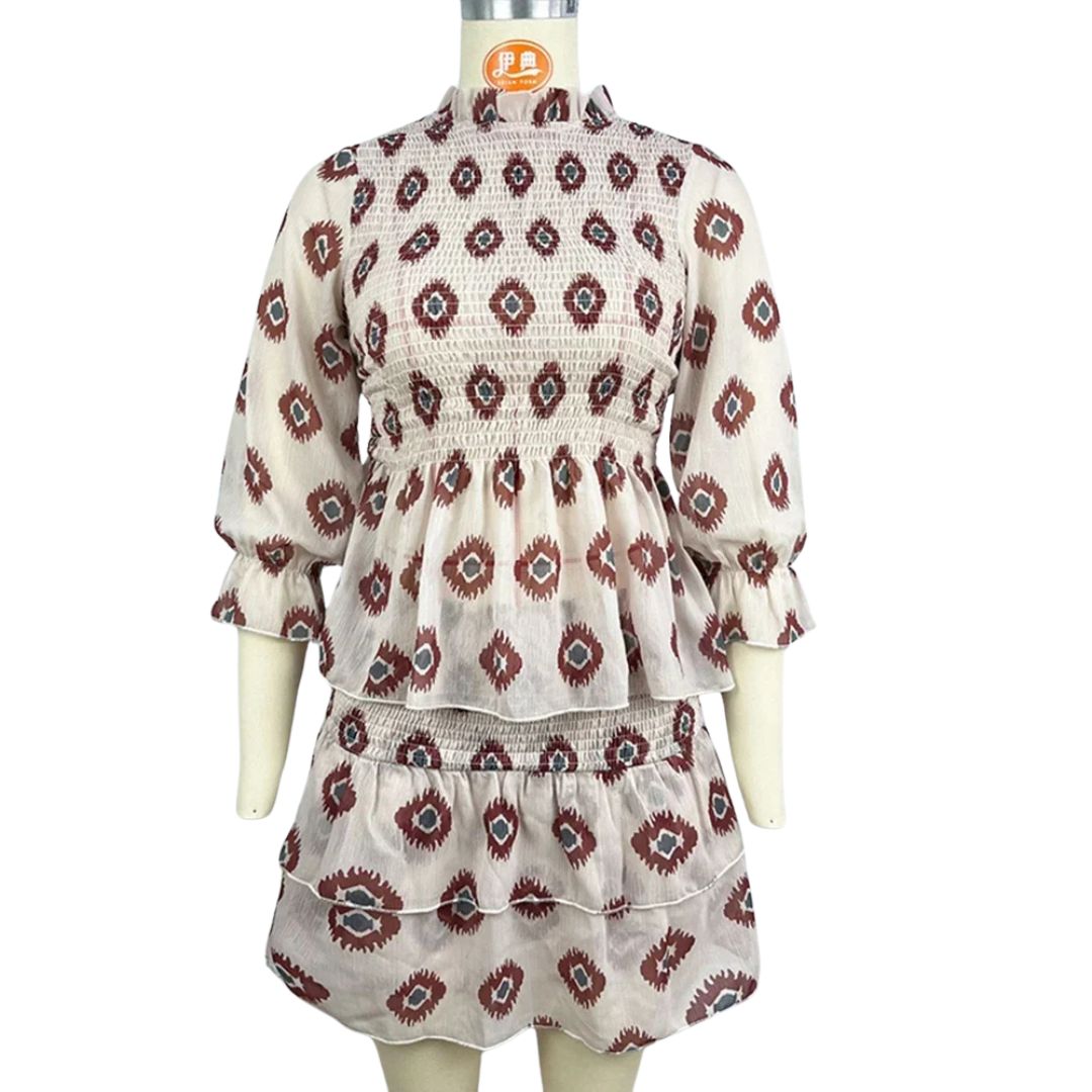 Boho Bedrucktes Smocked Minikleid