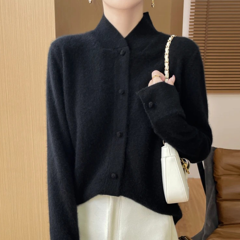 WW | Wollstrickjacke Damen Mit Stehkragen Und Knopfleiste, Elegante Passform