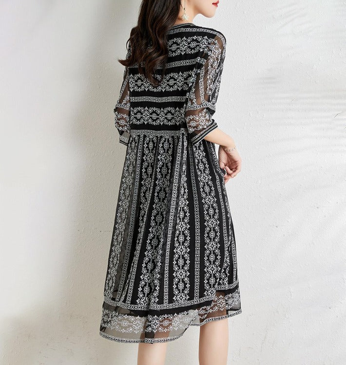 boho Sommerkleid mit V-Ausschnitt und 3/4-Ärmeln für Damen | Nichole