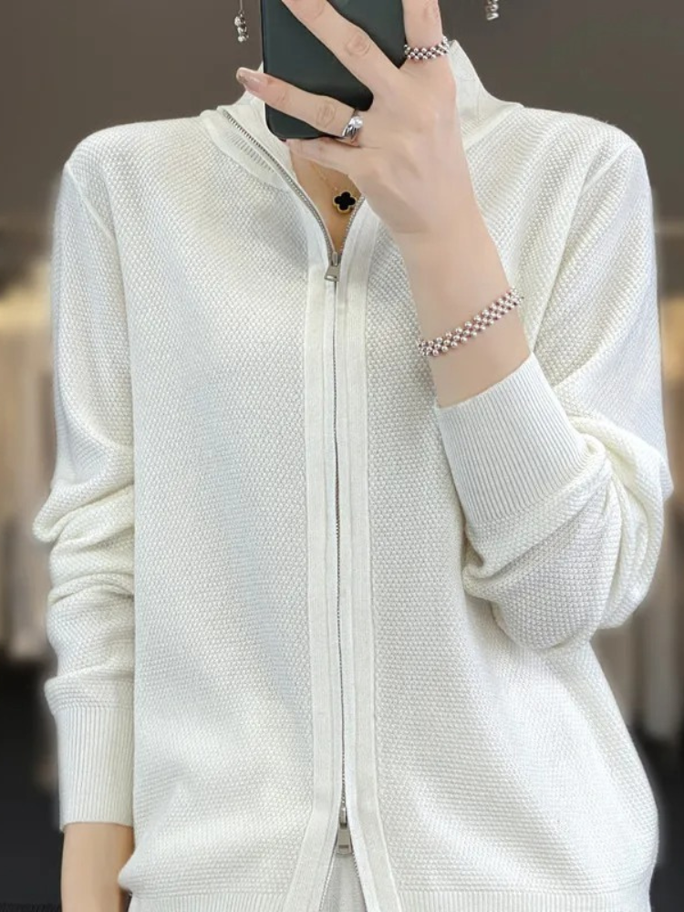 WW | Wollstrickjacke Damen Mit Reißverschluss Und Stehkragen, Schlichtes Design