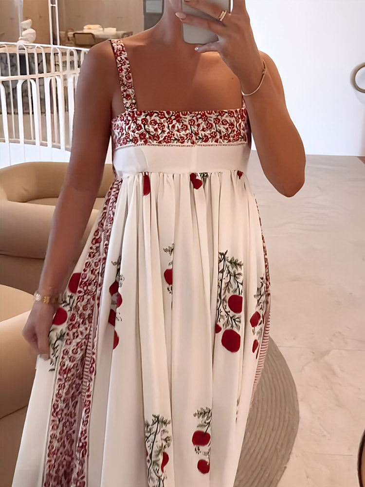 Blumendruck-Maxikleid mit quadratischem Ausschnitt und Einsätzen