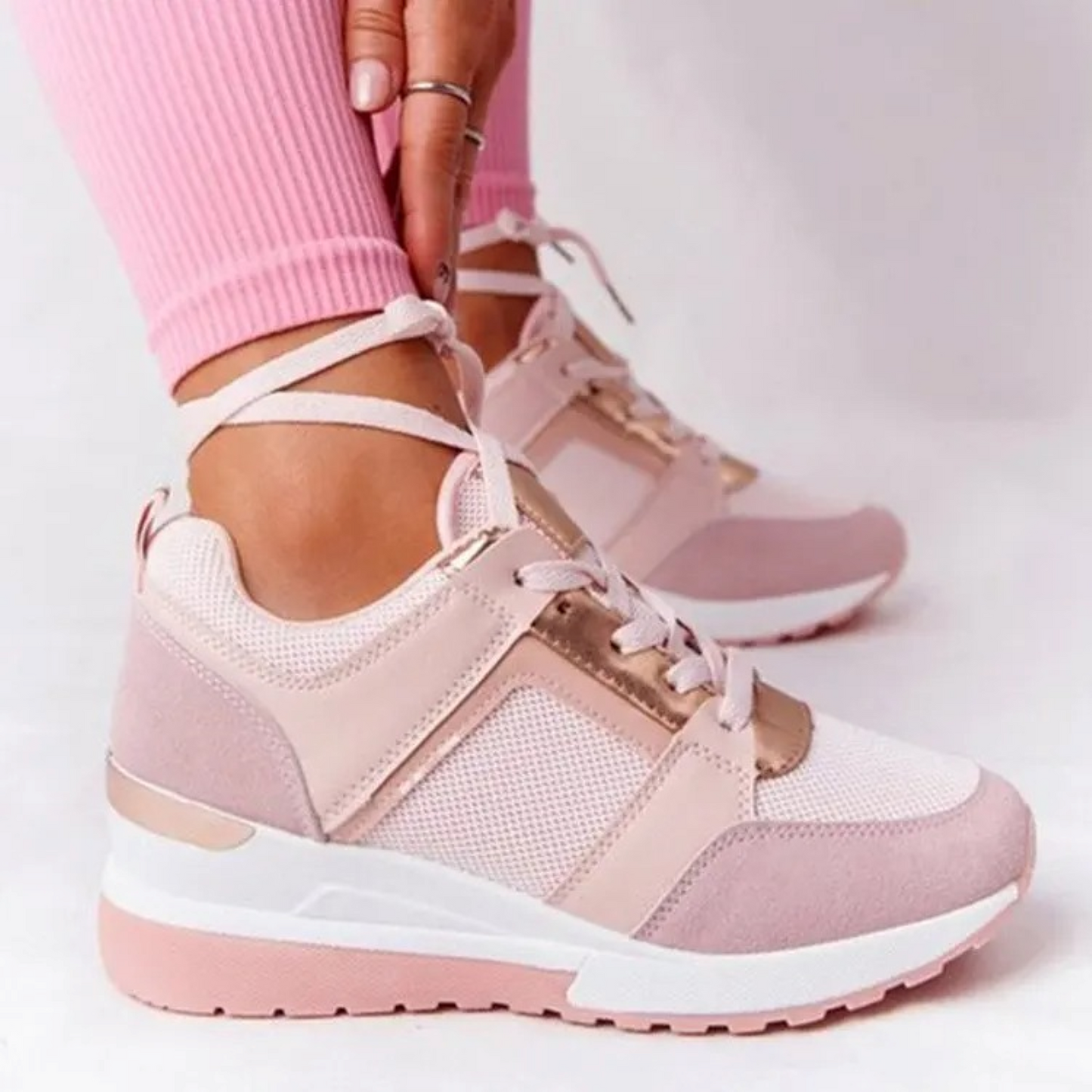 WW | Weiße Leder Atmungsaktive Leichte Schuhe Mit Keilabsatz