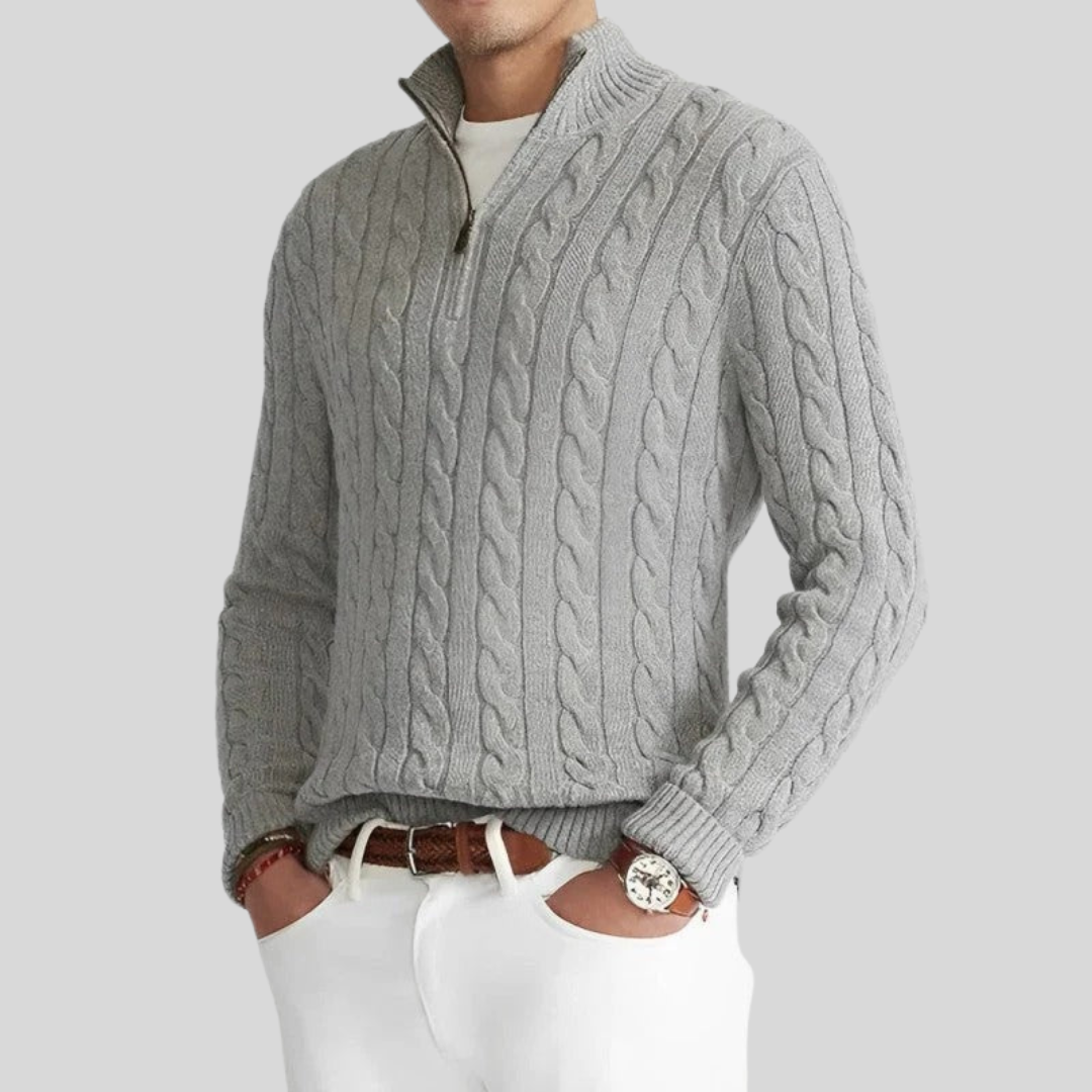 WW | Zopfstrickpullover Mit Reißverschluss